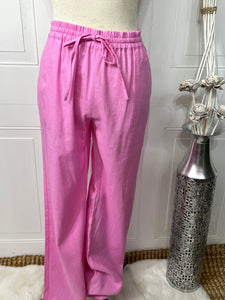 Johanna White or Pink Mid Rise Wide Leg Pants