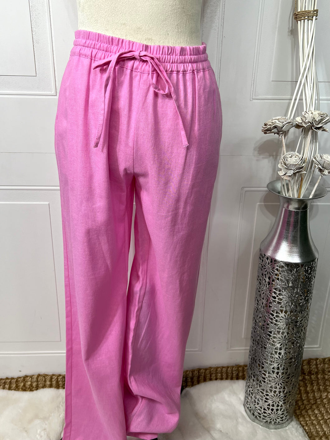 Johanna White or Pink Mid Rise Wide Leg Pants