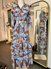 Load image into Gallery viewer, Kelly Blue/Brown Buttoned Down Ruffled Dress