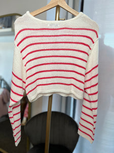 Leighton Coral Red & Navy Blue Striped Cropped Sweater