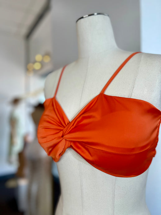 Lola Orange Front Twist Padded Satin Crop Top