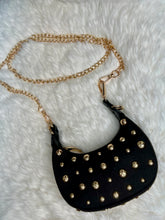 Load image into Gallery viewer, "D" Inspired "LOVE" crescent shaped Gold Studded Vegan Leather  Bag