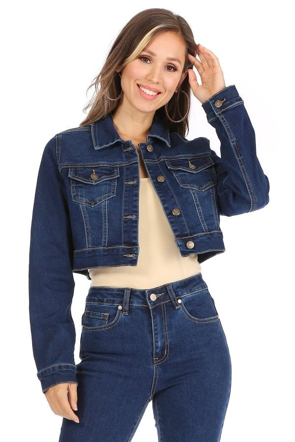 Kim Long Sleeve Stretchy Denim Crop Jacket