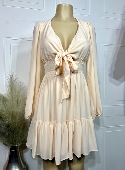 Marla Chiffon Long Sleeve Front Tie Flowy Dress