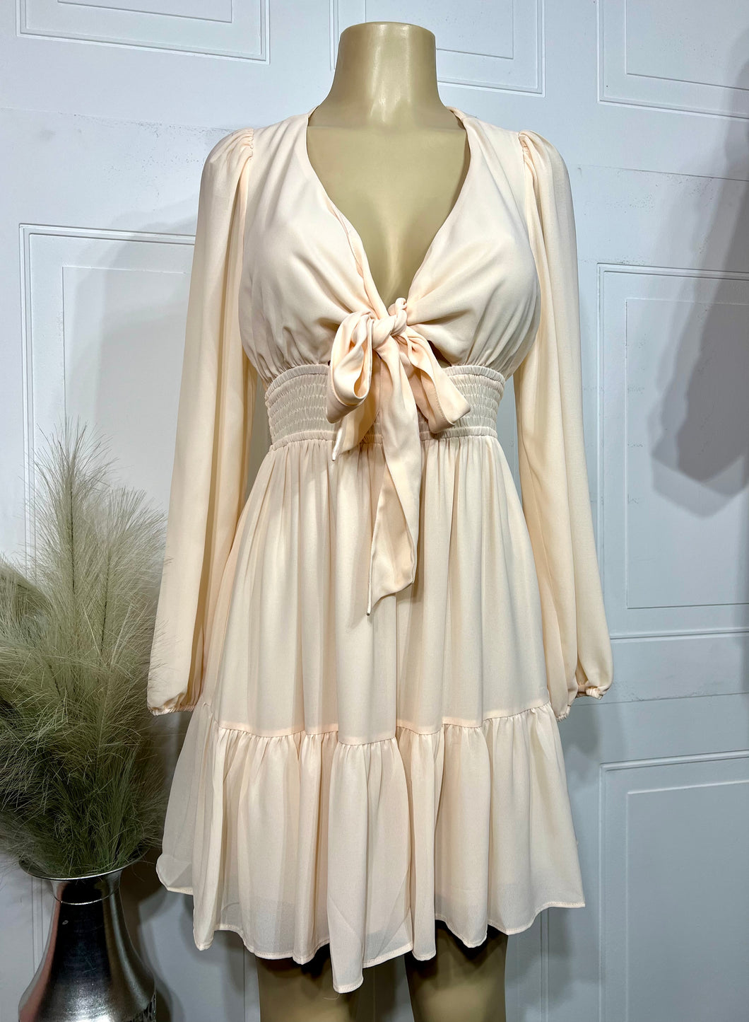 Marla Chiffon Long Sleeve Front Tie Flowy Dress