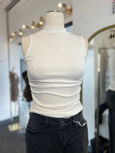 Load image into Gallery viewer, Marlene White Ribbed Knit Ruched Side Sleeveless Top
