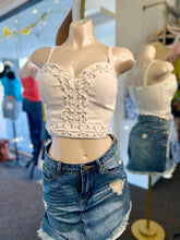 Load image into Gallery viewer, Lizette White Stretchy Lace Up Zipper Back Closure Corsette