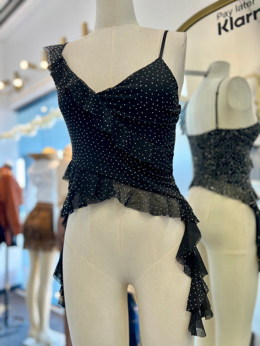 Baily Faux Swarovski Black Spaghetti Strap Top