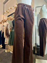 Load image into Gallery viewer, Genevie Brown Elastic Waist Velour Sweatpants