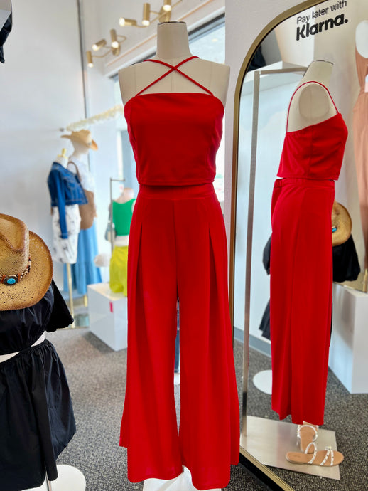 Teresa Red Crop Top Pants Set