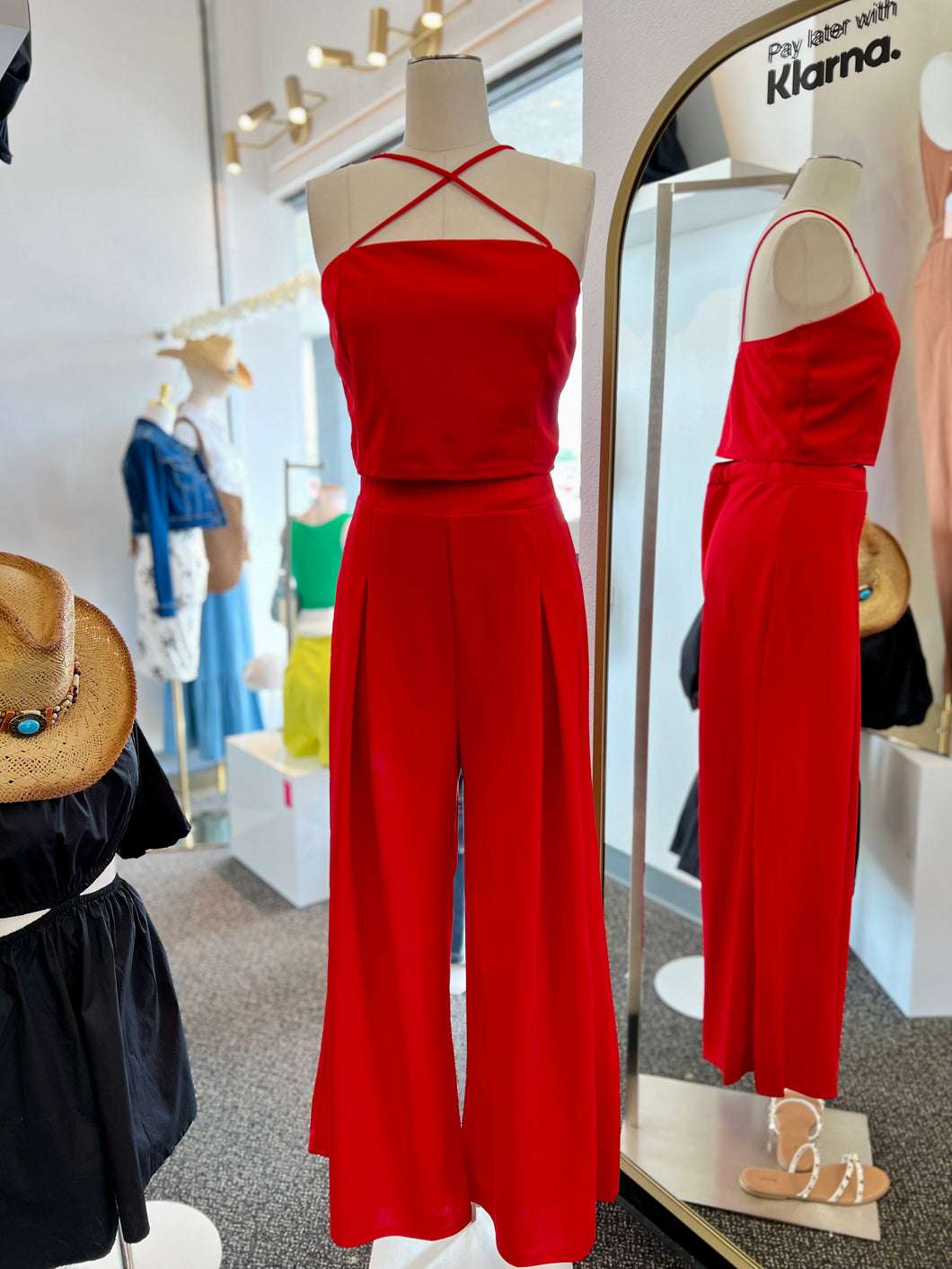 Teresa Red Crop Top Pants Set