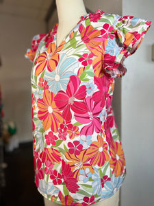 CLEARANCE Destiny Vibrant Colors Floral Ruffle Top