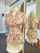 Load image into Gallery viewer, Betsy Leopard and Hot Pink Polka Dots Design Cinched Waist and Sleeves Top
