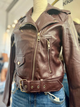 Load image into Gallery viewer, Jennica Belted Fitted Vegan Lather Moto Jacket