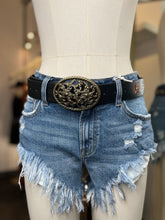 Load image into Gallery viewer, Vee Black or Cognac Threaded Design Belt With Gold Buckle