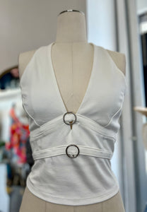 Ana White or Beige Elastic Halter O-Ring Top