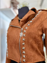 Load image into Gallery viewer, Estrella Camel Suede Zipper Up Stars Design Cowgirl Jacket