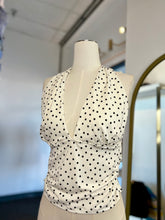 Load image into Gallery viewer, Camilah White and Black Polka Dot V-Lined Neck Halter Top