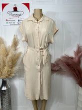 Load image into Gallery viewer, Alinna Beige Tie Belt Mid Crepe Shirt Dress