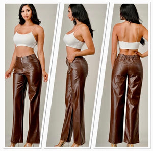 Rosalie Black or Brown Wide Leg PU Leather Pants