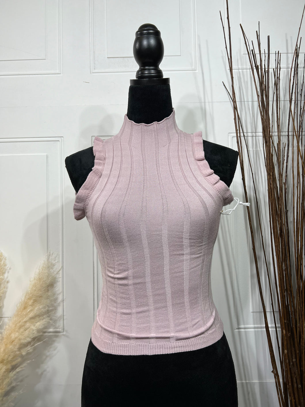 Riley Mauve Sleeveless High Neck Ribbed Sweater Top