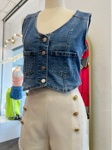 Jannett Denim Button Up Cropped Vest