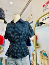 Load image into Gallery viewer, Chelsey Navy Blue Polka Dot Buttoned Short Sleeve Blouse