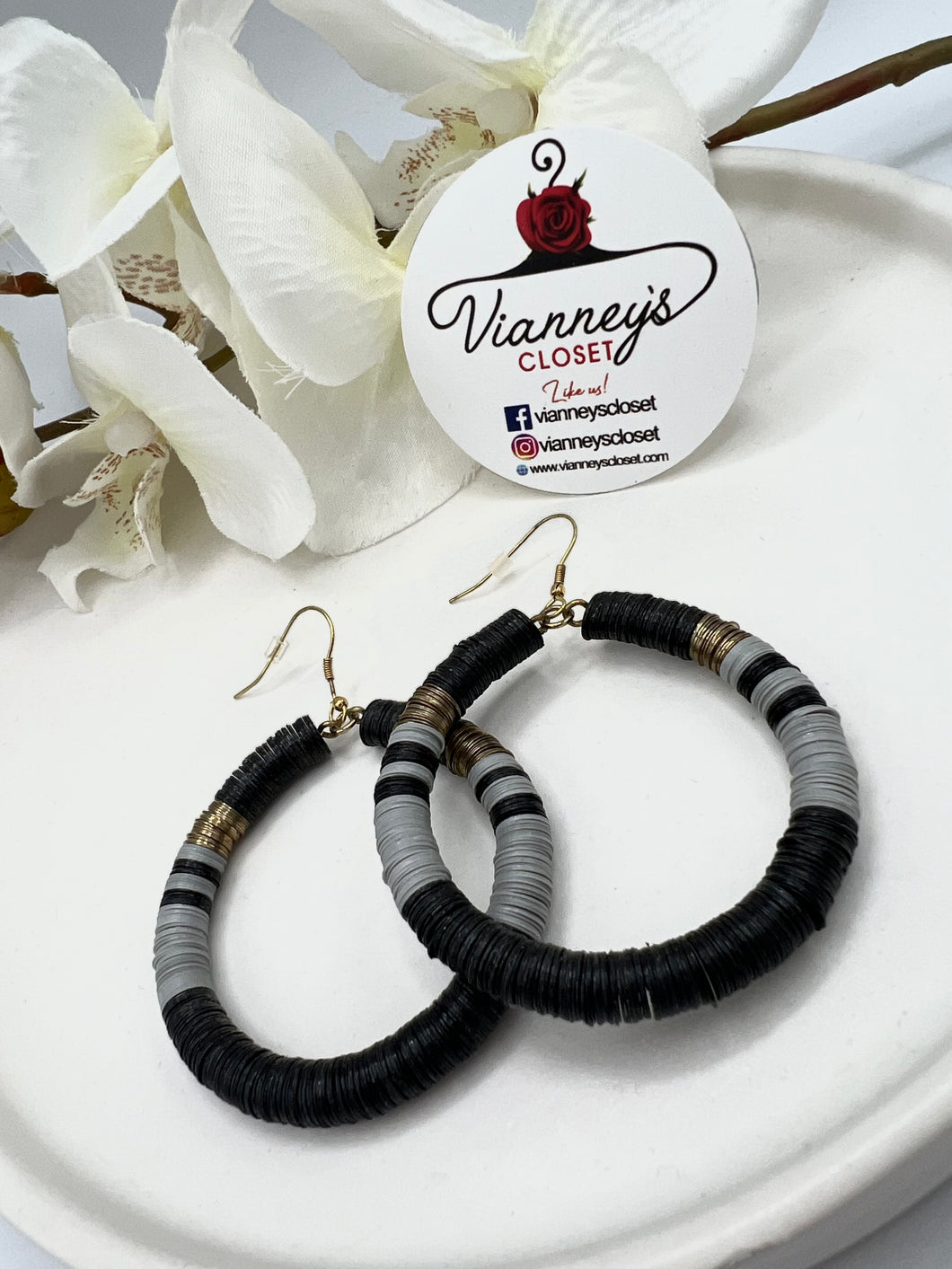 Belinda Black and Grey or Light Blue and Navy Blue Circular Earrings