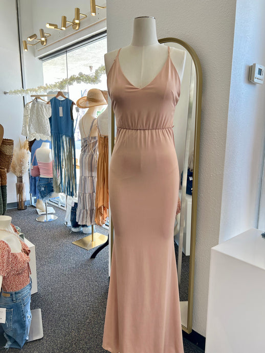 Alina Black or Champagne Spaghetti Strap V Neck Mermaid Maxi Dress