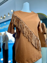 Load image into Gallery viewer, Camila Camel or Black Round Neck Bedazzled FringeS Stretchy Tee