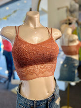 Load image into Gallery viewer, Leslie Black, White, Peach, and Dusty Lavendar Floral Laced Scalloped Bralette