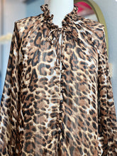 Load image into Gallery viewer, Melissa Leopard Print Neck Tie Metallic Threading Blouse