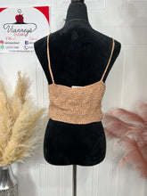 Load image into Gallery viewer, Madison Caramel Spaghetti Strap Smocked Crop Top
