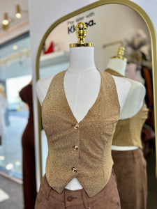 Grace Gold Button Up V-Neck Vest