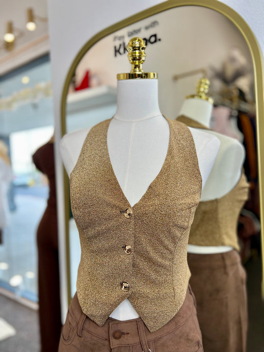 Grace Gold Button Up V-Neck Vest