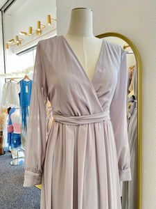 Katelyn Navy Blue or Light Gray Long Dress with Long Sleeve