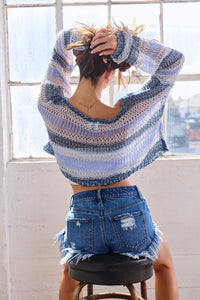 Leanna Destructed Long, Fray Denim Shorts