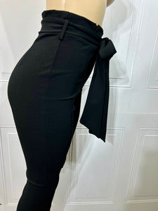 Alanna Black Wide Leg Straight Self Tie Trouser