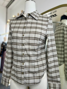 Olivia Olive Plaid Long Sleeve Buttoned-Up Blouse