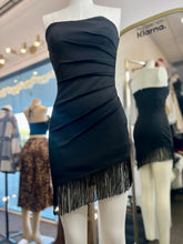 Load image into Gallery viewer, Darianna Strapless Fringe Mini Black Dress