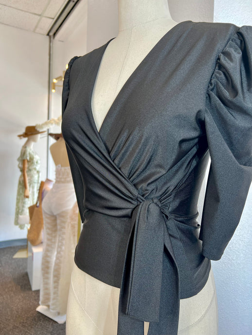 Leslie Surplice Self Tie Black Top