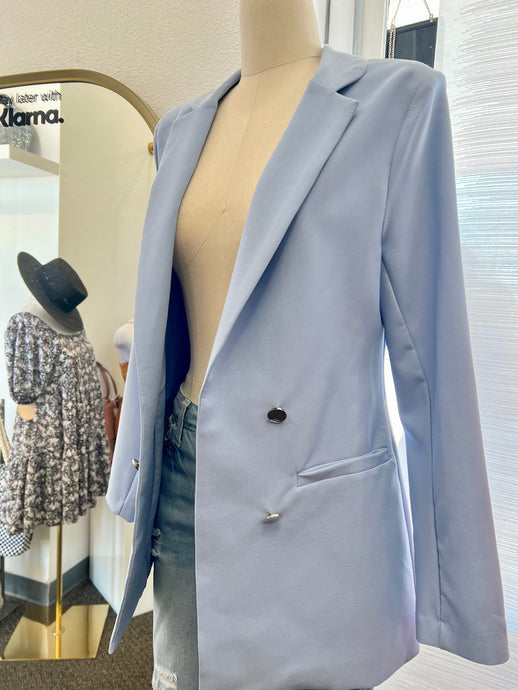 Leslie Light Blue Oversized Long Sleeve Open Blazer