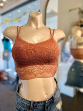 Load image into Gallery viewer, Leslie Black, White, Peach, and Dusty Lavendar Floral Laced Scalloped Bralette