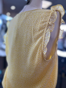 CLEARANCE Yasmine Yellow Ditsy Ruffle Short Ruffle Sleeve Top