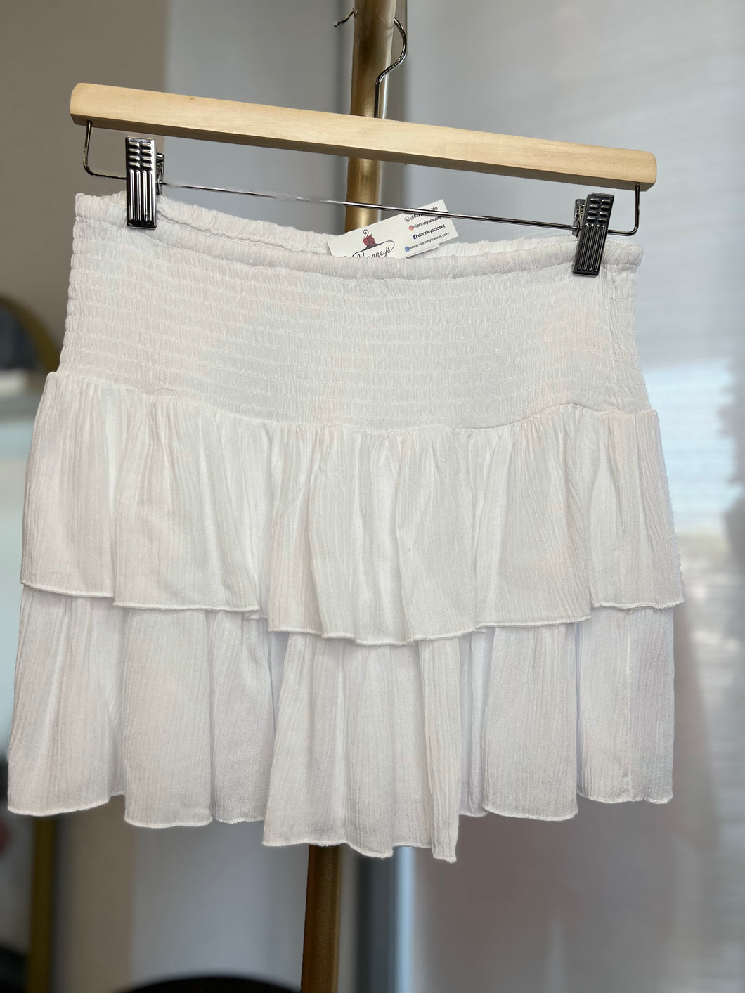 Danna White Ruffle Ribbed Flowy Skirt