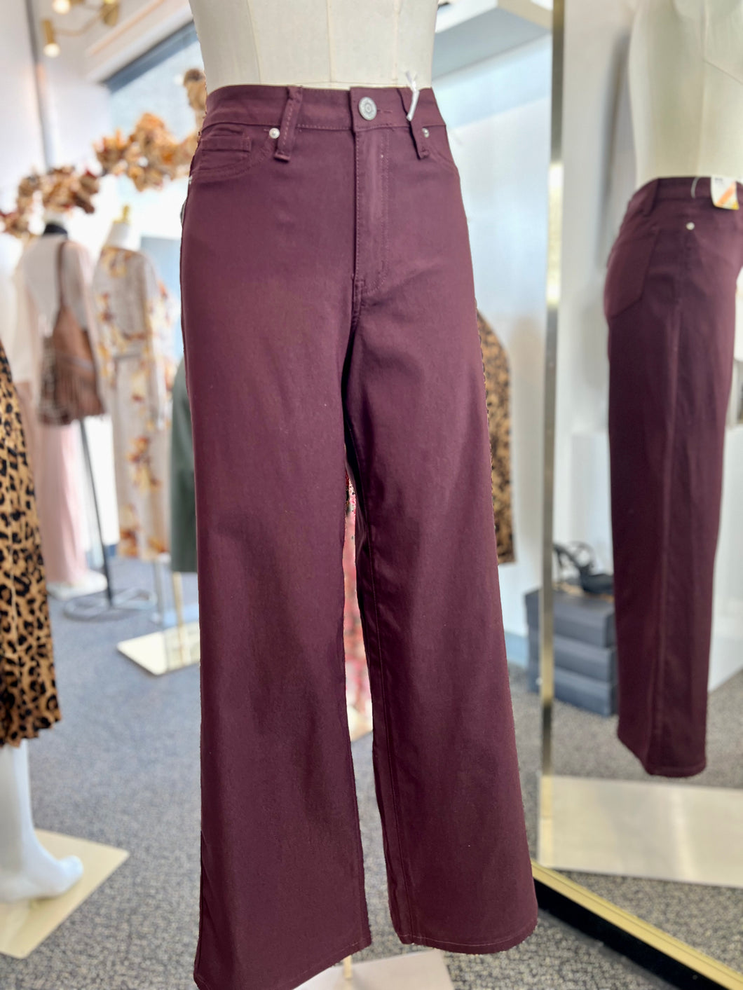 Romina Burgundy Wide Leg Button Up Jeans