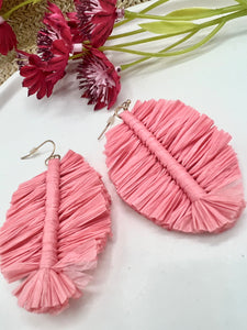 Elora Salmon Raffia Leaf Earrings