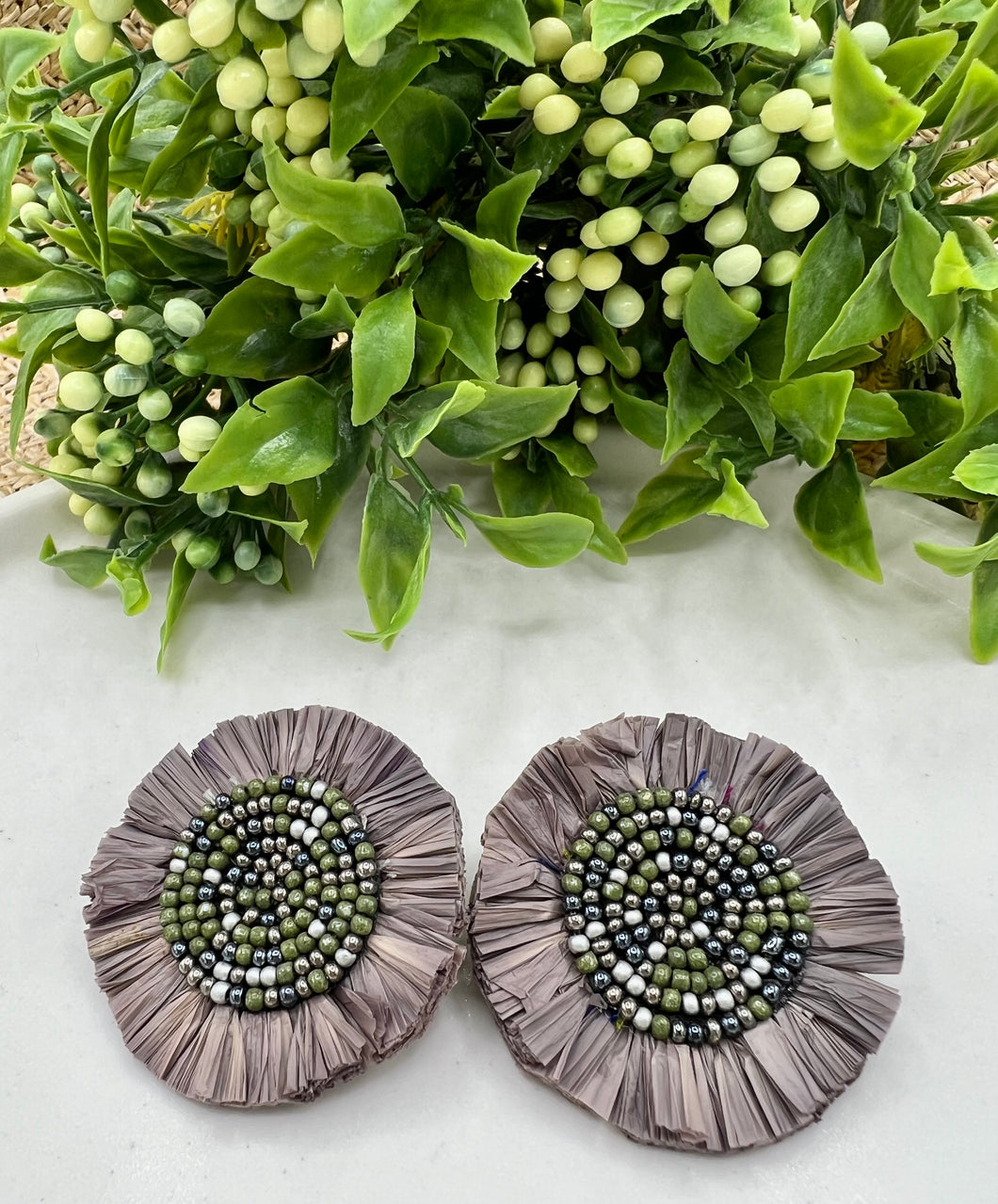 Kayla Gray Flower Raffia Earrings