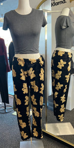 Sophie Teddy Bear Print Black Pajama Pants