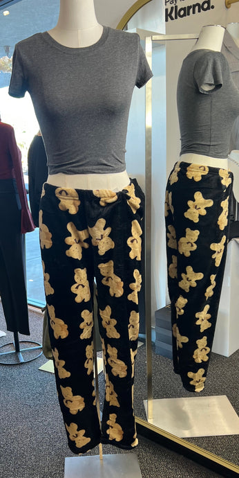 Sophie Teddy Bear Print Black Pajama Pants